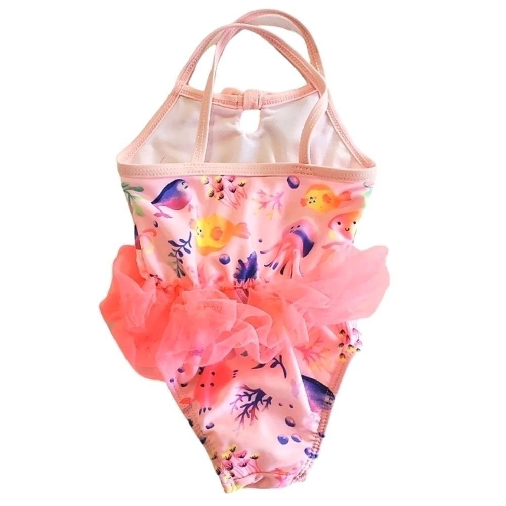 K1269 * Wonder Nation Girls Sea Life Print One Piece Bathing Suit Size 18M